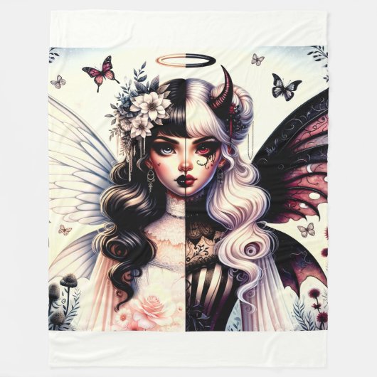 Halve engel duivel donkere schoonheid gebroken vle fleece deken (Voorkant)