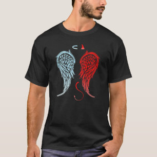 Halve engel duivel vleugels op rug Halo hoorns sta T-shirt