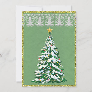 Halve Kaart met groene en gouden kerstboom