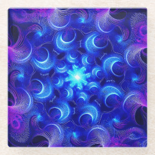 Halve Maan Blauwe Fractals Glazen Onderzetter