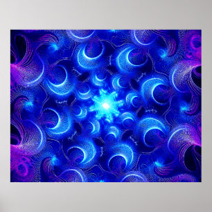 Halve Maan Blauwe Fractals Poster