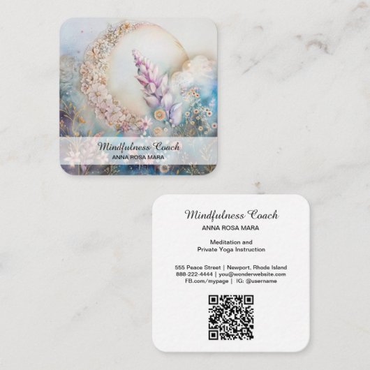 *~* Halve Maan Bloemen QR Floral AP70 Etherisch Vierkante Visitekaartje (Voorkant / Achterkant)