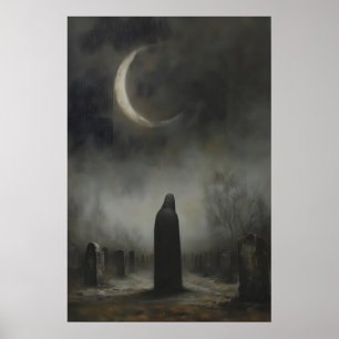 Halve Maan Donkere Grafstenen Begraafplaats Kerkho Poster