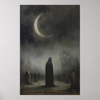 Halve Maan Donkere Grafstenen Begraafplaats Kerkho Poster