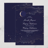 Halve Maan en Nacht Sterren Marine Huwelijk Kaart (Voorkant / Achterkant)