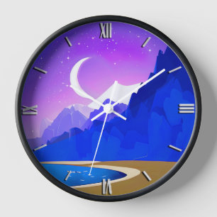 Halve Maan, Meer & Bergen in Violet & Blauw