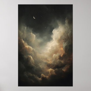 Halve Maan Nachtelijke Hemel Donkere Academie Heme Poster