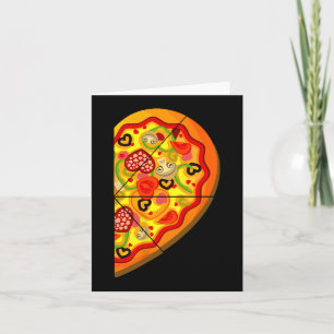 Halve Pizza Schattige Hartjes Vorm Bijpassend Kopp Kaart