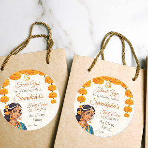 Halve Saree ceremonie schattig indiase meisje guns Ronde Sticker