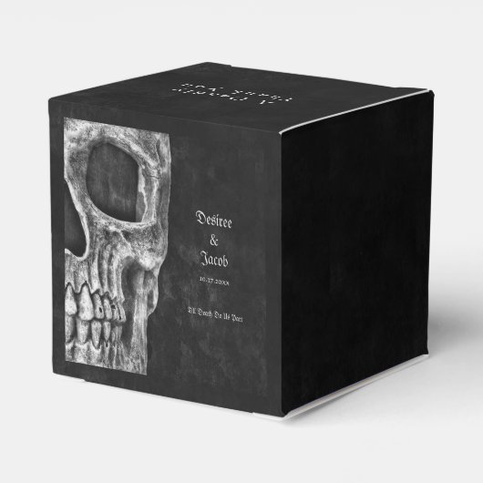 Halve schedel gotische zwart-wit bruiloft bedankdoosjes (Achterkant)