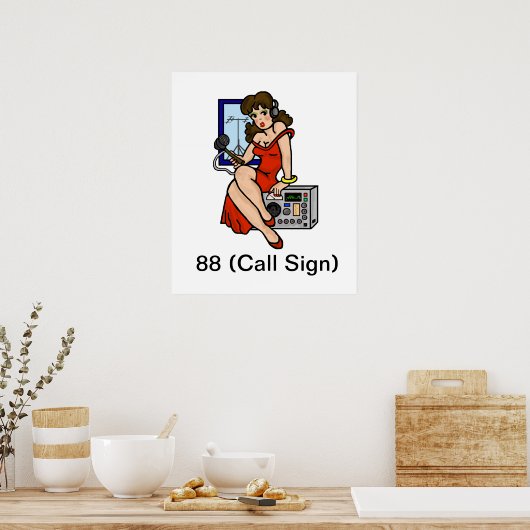 Ham Radio Brunette Pin-up Girl Poster Customiser I (Cuisine)