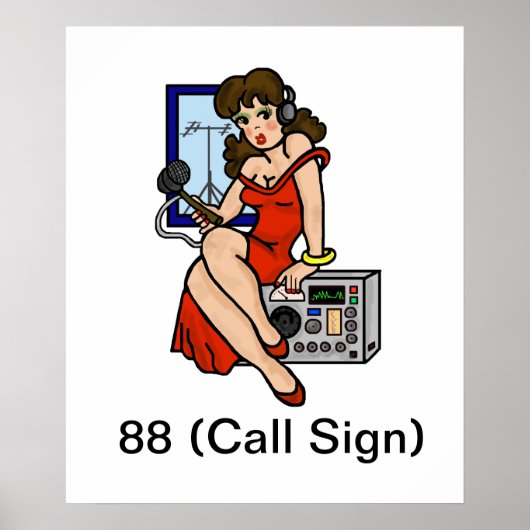 Ham Radio Brunette Pin-up Girl Poster Customiser I (Devant)
