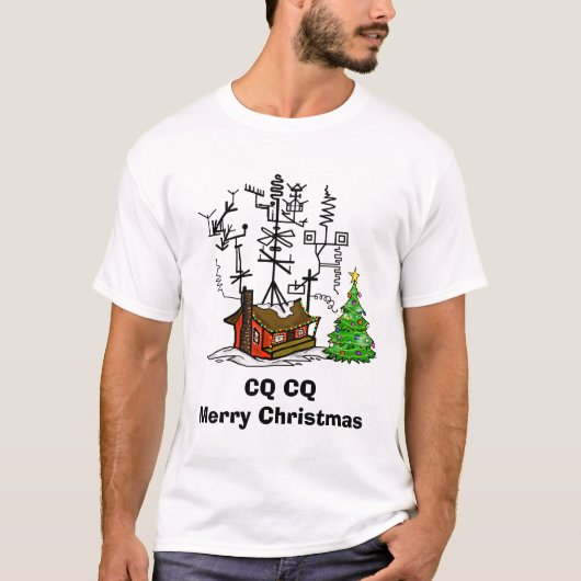 Ham Radio CQ Kerstmis T-Shirt (Voorkant)