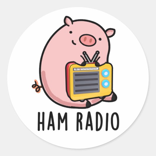 Ham Radio Funny Pig Pun Ronde Sticker (Voorkant)