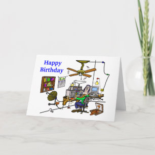 Ham Radio "Man Cave" Birthday Card past het aan! Kaart