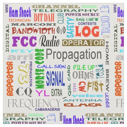 Ham Radio Word Collage Fabric Stof (Close Up)