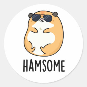 Ham-some Funny Handsome Hamster Pun Ronde Sticker