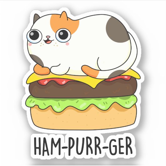 Ham-Spint-Ger Funny Cat Hamburger Pun Sticker (Voorkant)