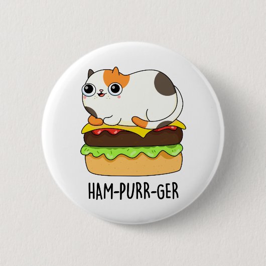 Ham-Spint-Ger Funny Kitty Cat Hamburger Pun Ronde Button 5,7 Cm (Voorkant)