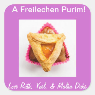hamantaschen cupcake 1.jpg, Een Freilechen Purim!. Vierkante Sticker