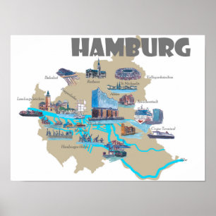 Hamburg benadrukt kaart poster