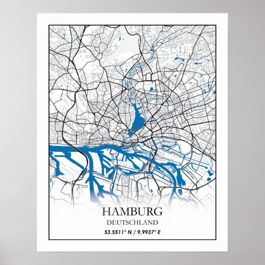 Hamburg Deutschland Duitsland City Map Coordinates Poster (Voorkant)