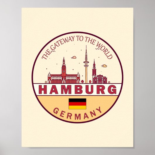 Hamburg Duitsland City Skyline Emblem Poster (Voorkant)