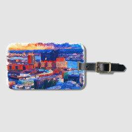 Hamburg Duitsland City Uitzicht Waterverf Bagagelabel