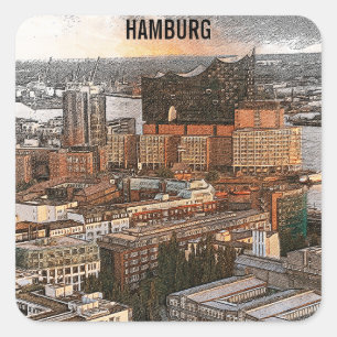 Hamburg Duitsland Panorama Uitzicht Reizen Vierkante Sticker