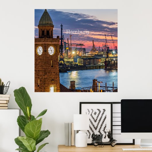 Hamburg, Duitsland panoramisch uitzicht bij scheme Poster (Thuiskantoor)