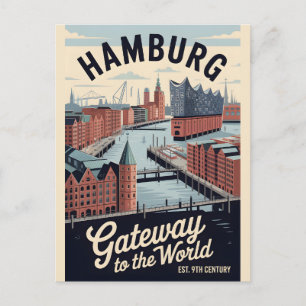 Hamburg Duitsland Retro Silhouette Stadslandschap Briefkaart