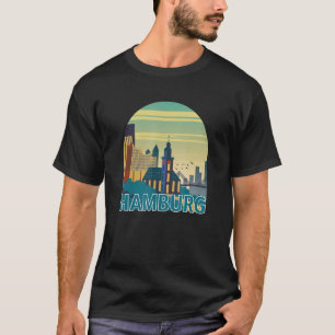 Hamburg Duitsland Silhouet Skyline Omtrek Schets T-shirt