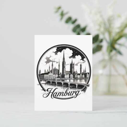 Hamburg Duitsland Skyline – Circle Sticker Briefkaart (Staand voorkant)