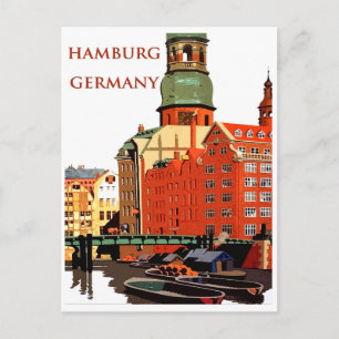 Hamburg, Duitsland, stadshaven en huizen Briefkaart