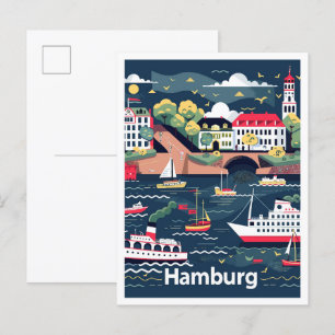Hamburg Duitsland Vintage Travel Illustration Briefkaart