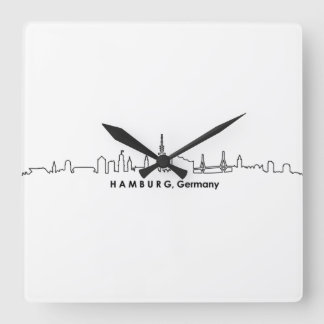 HAMBURG Elbe Germany City Skyline Silhouette Vierkante Klok
