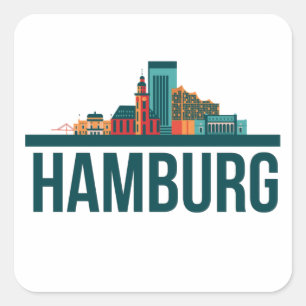 Hamburg Germany Skyline T-Shirt Vierkante Sticker