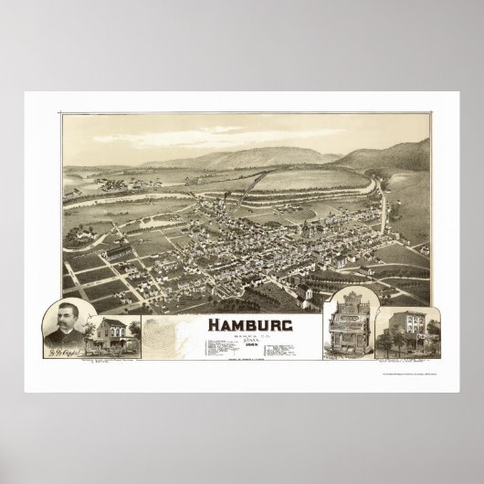 Hamburg, PA Panoramic Map - 1889 Poster (Voorkant)