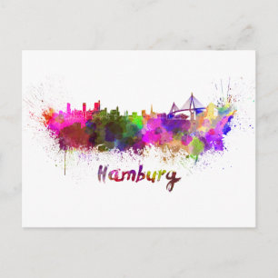 Hamburg skyline in waterverf briefkaart