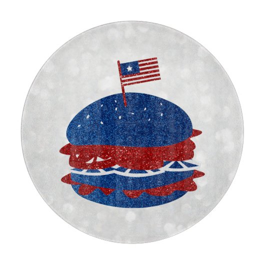 Hamburger 4 juli glitters snijplank (Voorkant)