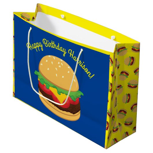 Hamburger Birthday Party Burger Groot Cadeauzakje (Voorkant Gekanteld)