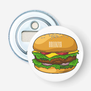 Hamburger cartoon illustratie button flesopener