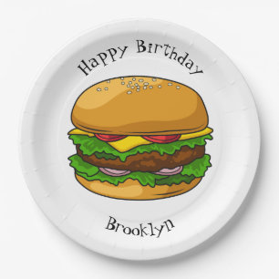 Hamburger cartoon illustratie papieren bordje