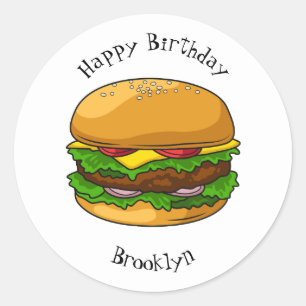 Hamburger cartoon illustratie ronde sticker