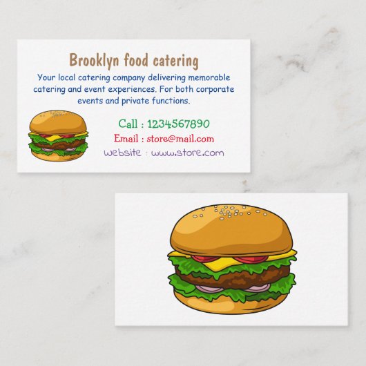 Hamburger cartoon illustratie visitekaartje (Voorkant / Achterkant)