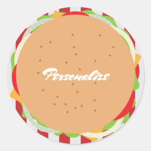 Hamburger cheeseburger schattig café gestreept roo ronde sticker