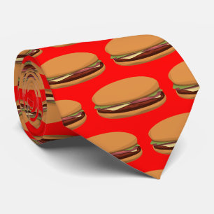 Hamburger Drawing on Red Background Stropdas