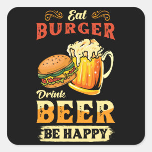 hamburger en bier vierkante sticker