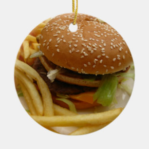 hamburger en friet keramisch ornament