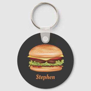 Hamburger Fast Food Illustratie Met Aangepaste Naa Sleutelhanger